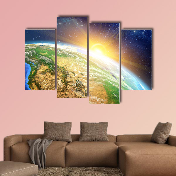 Sunrise over the Earth furnished by NASA multi panel canvas wall art