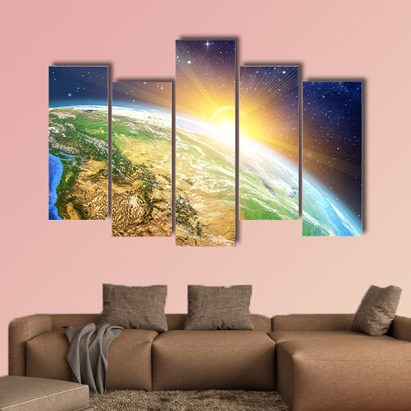 Sunrise over the Earth furnished by NASA multi panel canvas wall art