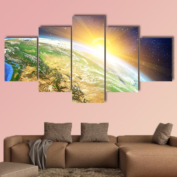 Sunrise over the Earth furnished by NASA multi panel canvas wall art