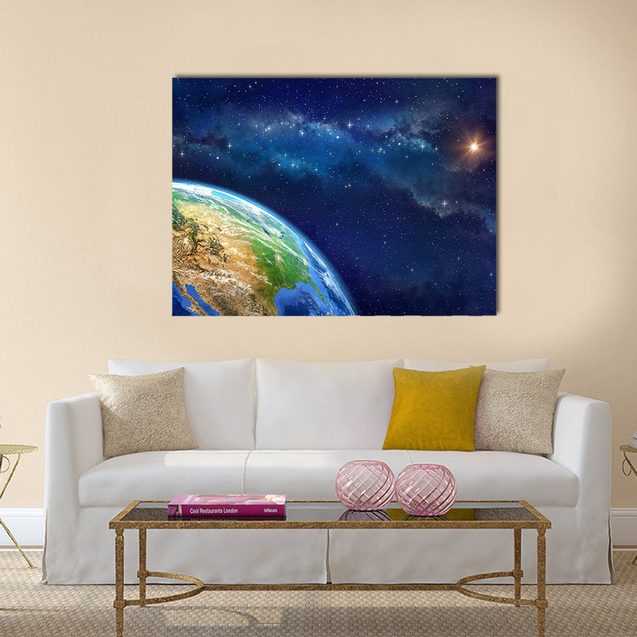 Face of the Earth. Very high definition picture of planet earth in outer space. Elements of this image furnished by NASA Multi Panel Canvas Wall Art