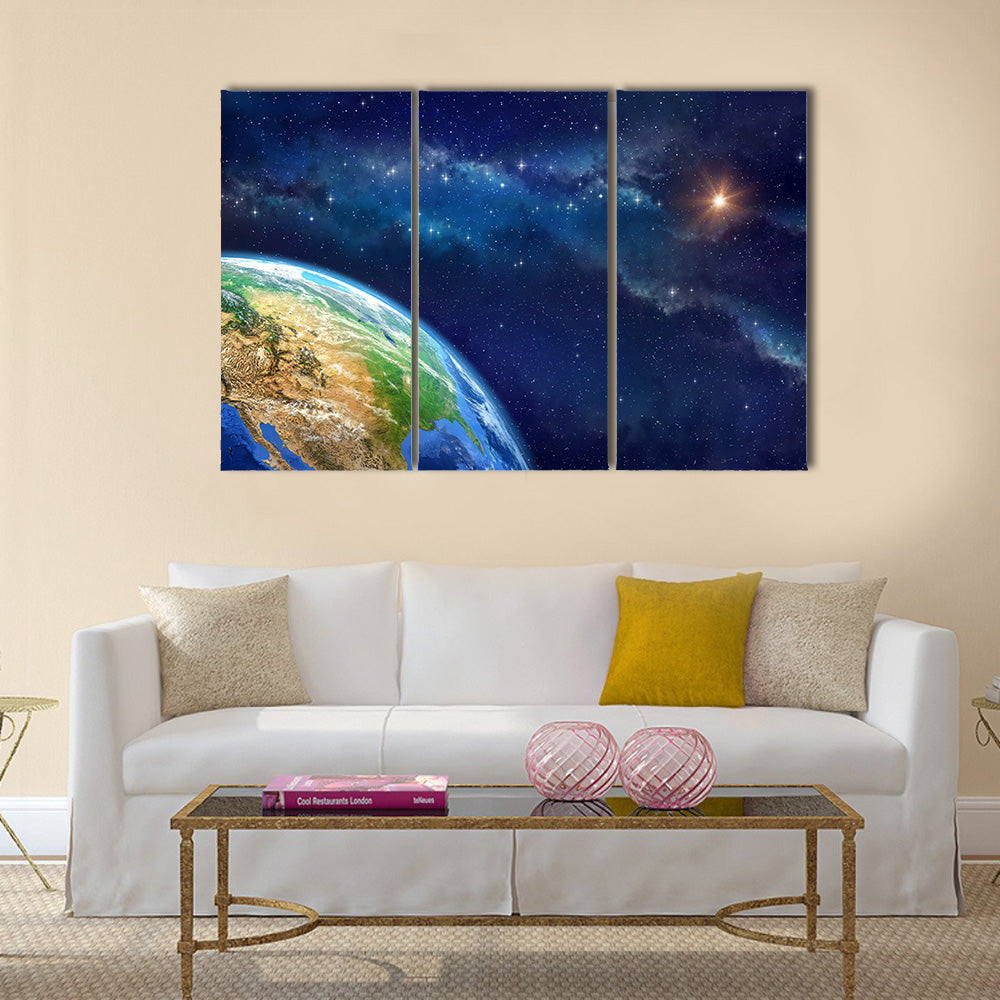 Face of the Earth. Very high definition picture of planet earth in outer space. Elements of this image furnished by NASA Multi Panel Canvas Wall Art