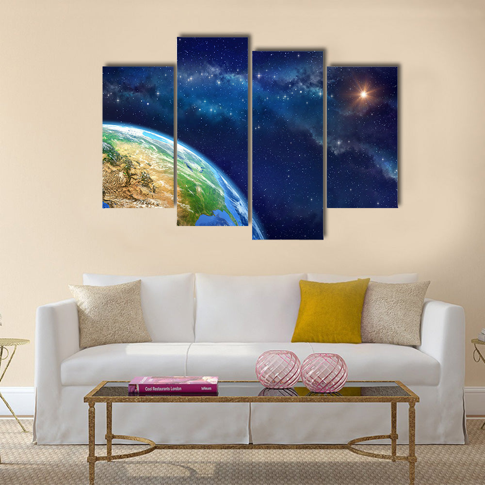 Face of the Earth. Very high definition picture of planet earth in outer space. Elements of this image furnished by NASA Multi Panel Canvas Wall Art