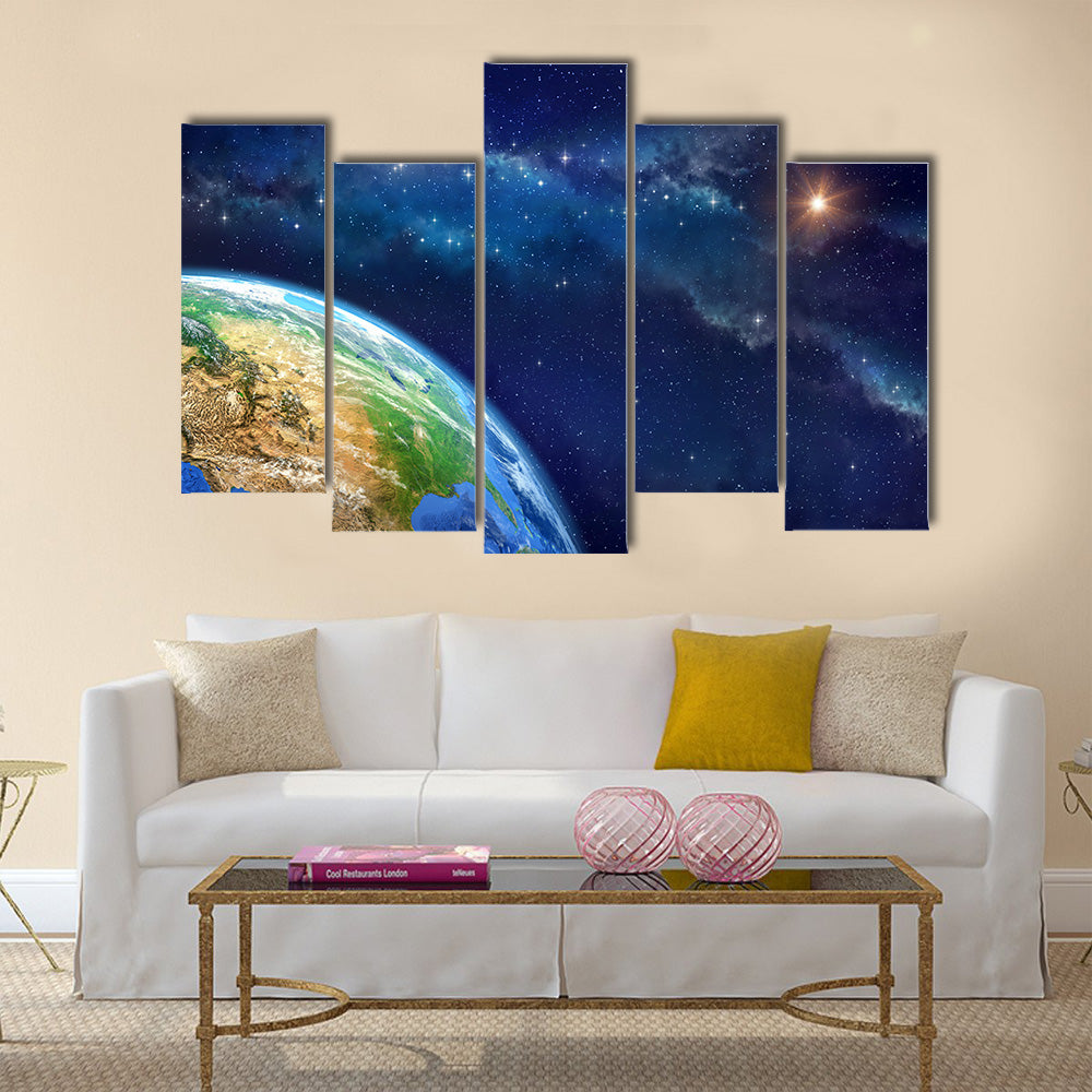 Face of the Earth. Very high definition picture of planet earth in outer space. Elements of this image furnished by NASA Multi Panel Canvas Wall Art