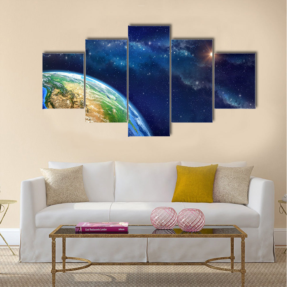 Face of the Earth. Very high definition picture of planet earth in outer space. Elements of this image furnished by NASA Multi Panel Canvas Wall Art