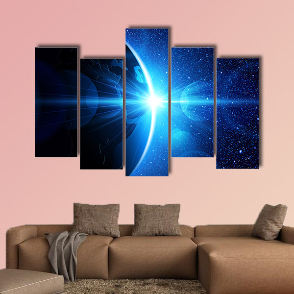 Planet earth with sunrise in space multi panel canvas wall art