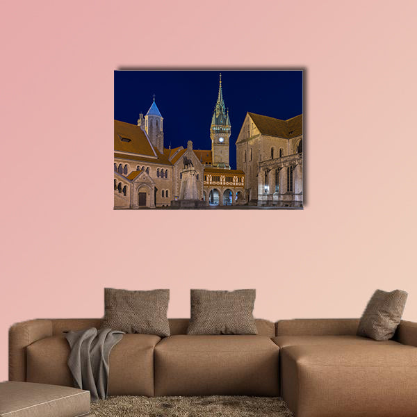 Burgplatz in Braunschweig at evening multi panel canvas wall art