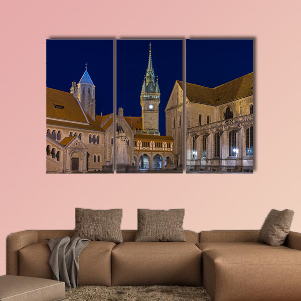 Burgplatz in Braunschweig at evening multi panel canvas wall art