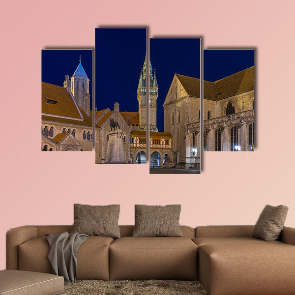Burgplatz in Braunschweig at evening multi panel canvas wall art