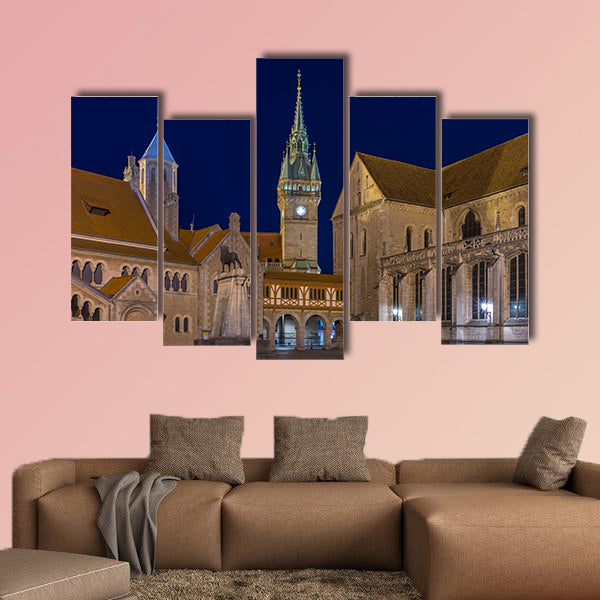 Burgplatz in Braunschweig at evening multi panel canvas wall art