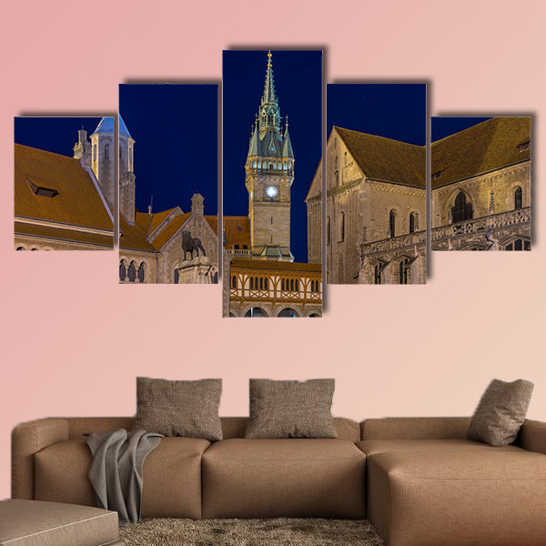 Burgplatz in Braunschweig at evening multi panel canvas wall art