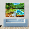 Old boat in tropical river, perfect place for fishing, Multi panel canvas wall art