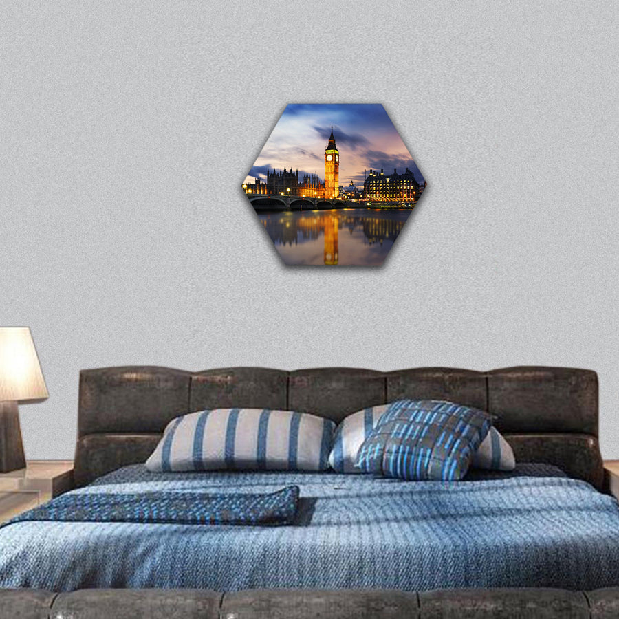 Big Ben and Houses of parliament at dusk, London, UK hexagonal canvas wall art