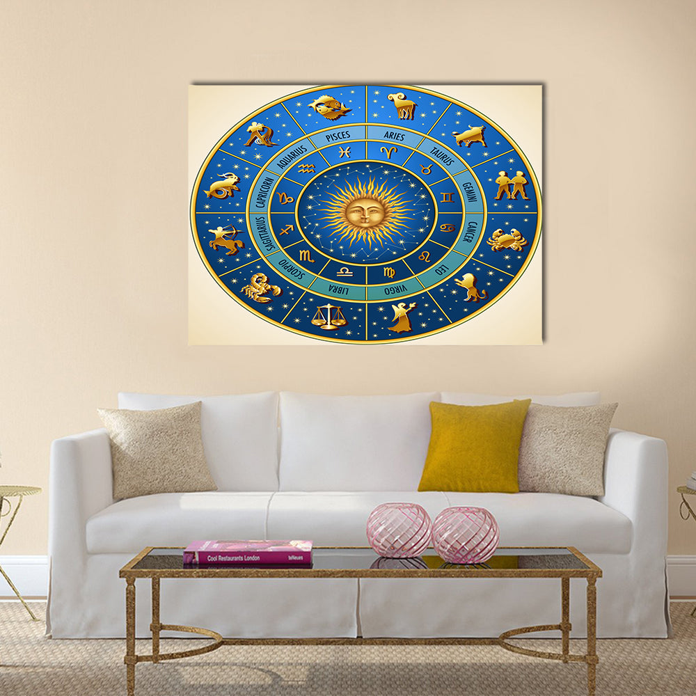 Vector Illustration of Circle of Zodiac Signs Multi Panel Canvas Wall Art