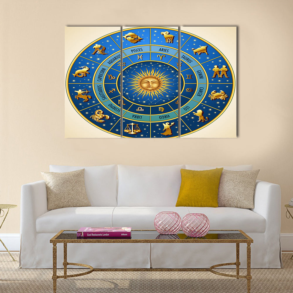 Vector Illustration of Circle of Zodiac Signs Multi Panel Canvas Wall Art