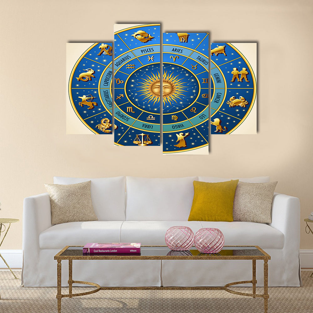 Vector Illustration of Circle of Zodiac Signs Multi Panel Canvas Wall Art