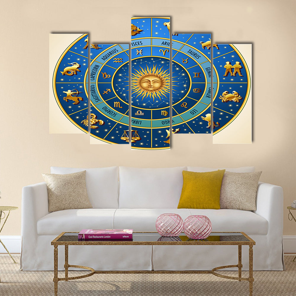 Vector Illustration of Circle of Zodiac Signs Multi Panel Canvas Wall Art