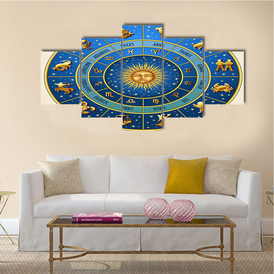 Vector Illustration of Circle of Zodiac Signs Multi Panel Canvas Wall Art