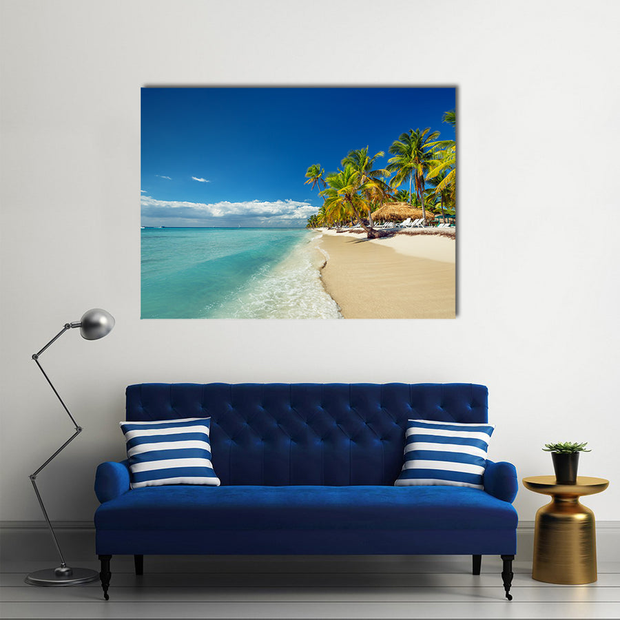 Landscape of paradise tropical island beach with perfect sunny sky multi panel canvas wall art