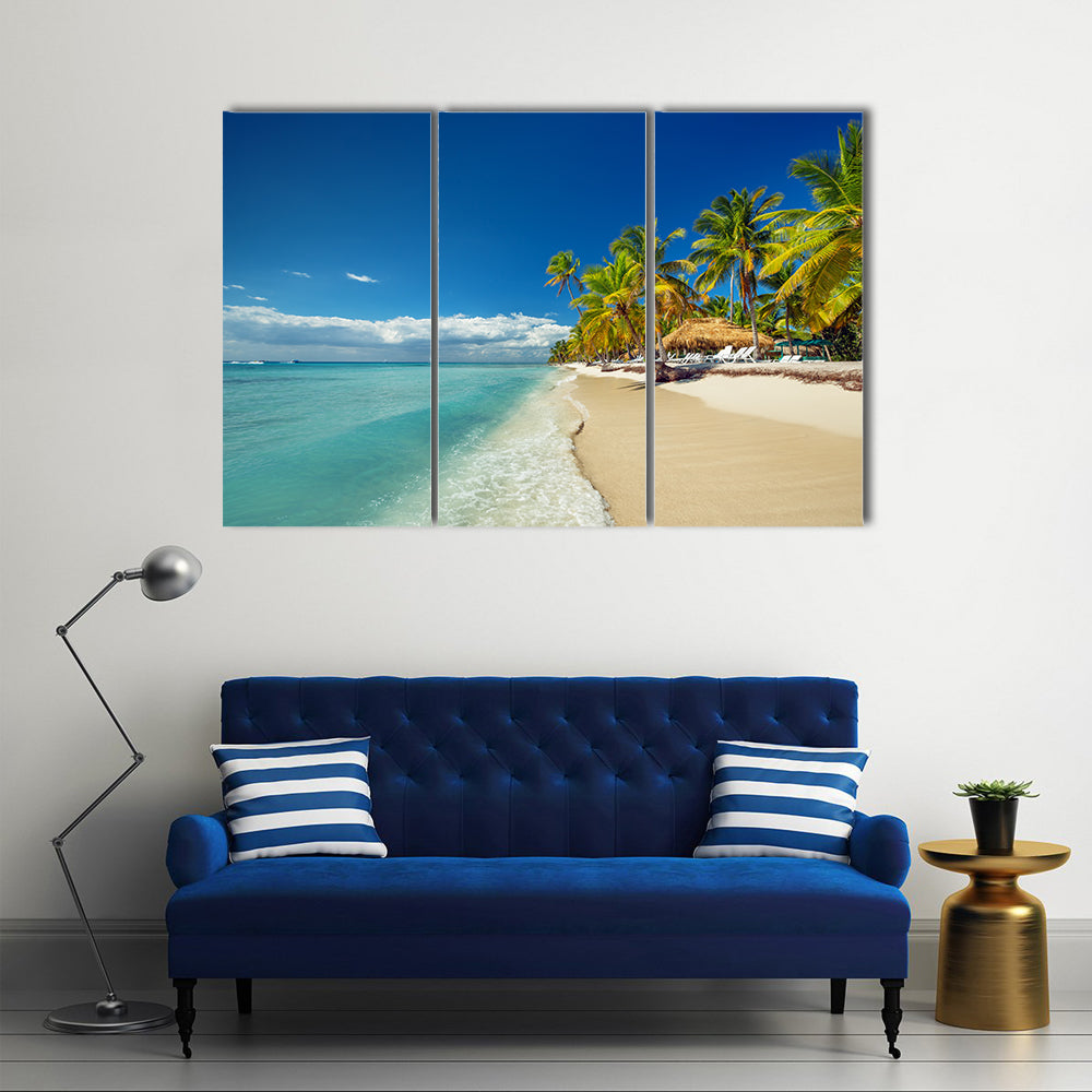 Landscape of paradise tropical island beach with perfect sunny sky multi panel canvas wall art