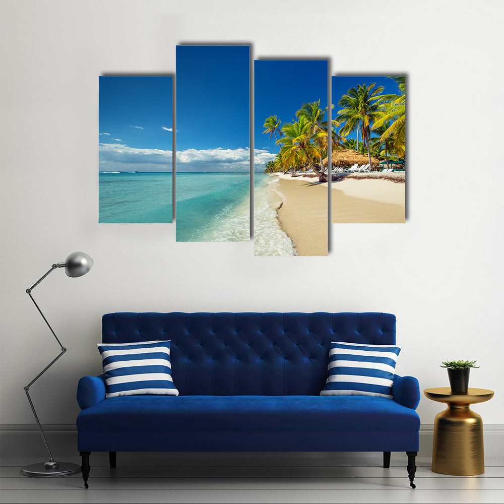 Landscape of paradise tropical island beach with perfect sunny sky multi panel canvas wall art