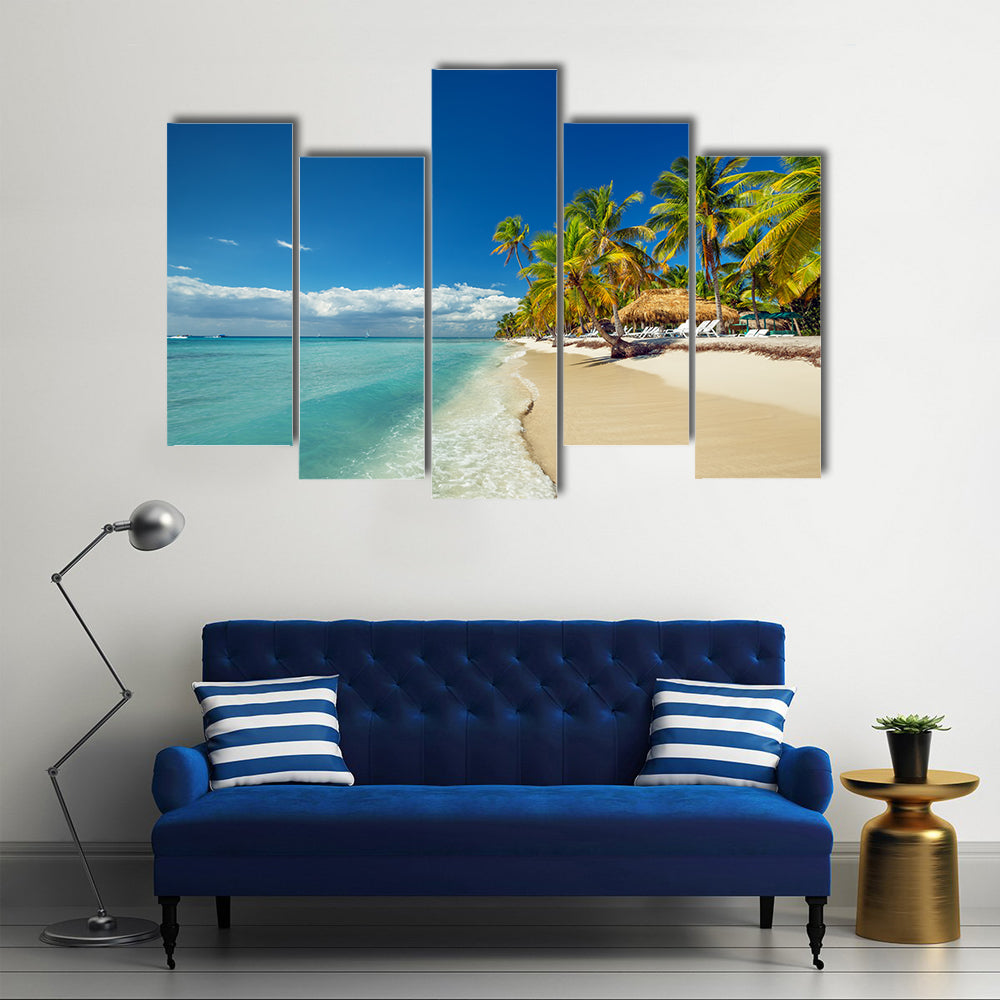Landscape of paradise tropical island beach with perfect sunny sky multi panel canvas wall art