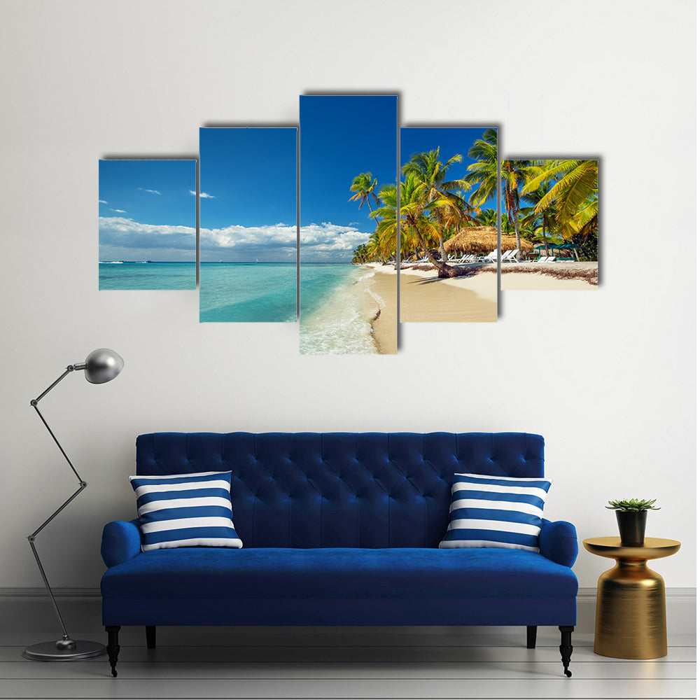 Landscape of paradise tropical island beach with perfect sunny sky multi panel canvas wall art