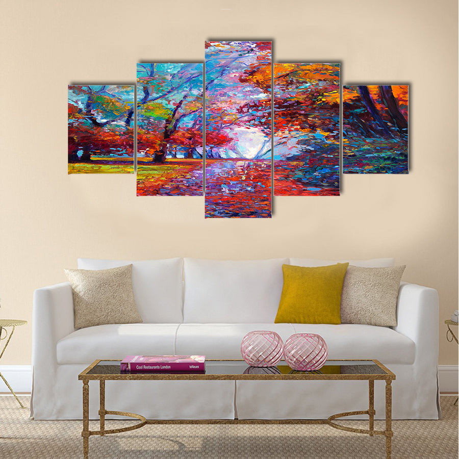 Original oil painting showing beautiful Autumn forest on canvas Multi panel canvas wall art