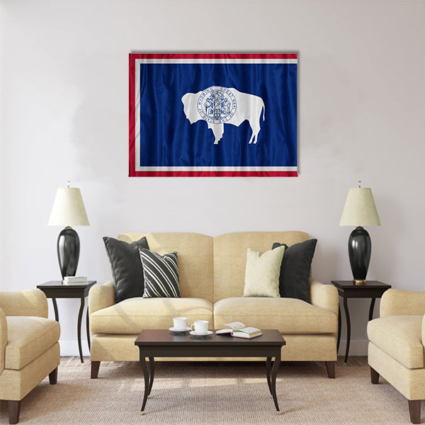 Wyoming flag pattern with a peace on fabric texture Multi panel canvas wall art