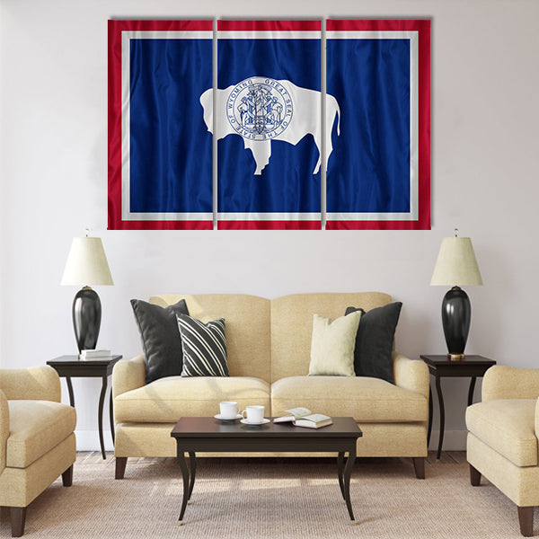 Wyoming flag pattern with a peace on fabric texture Multi panel canvas wall art