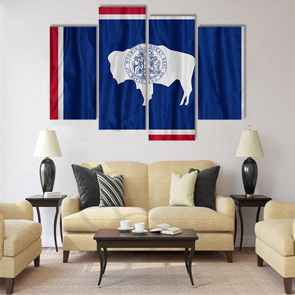 Wyoming flag pattern with a peace on fabric texture Multi panel canvas wall art
