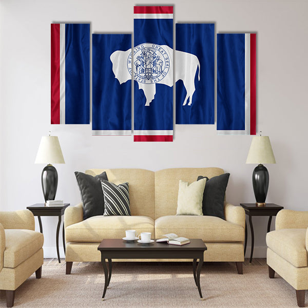 Wyoming flag pattern with a peace on fabric texture Multi panel canvas wall art