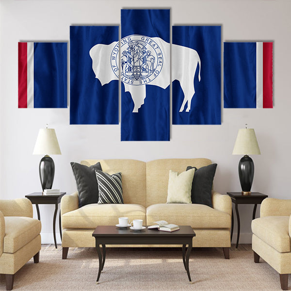 Wyoming flag pattern with a peace on fabric texture Multi panel canvas wall art