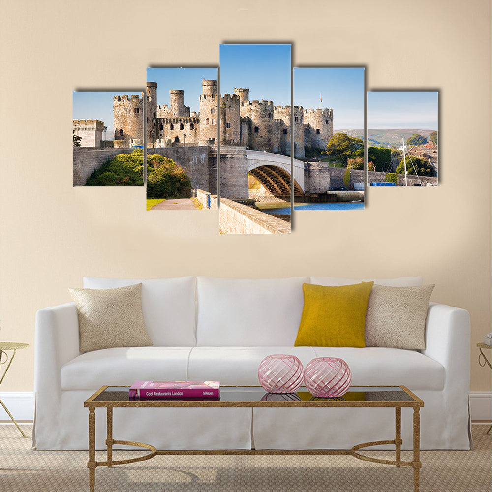 Famous Conwy Castle in Wales, United Kingdom, series of Walesh castles Multi Panel Canvas Wall Art