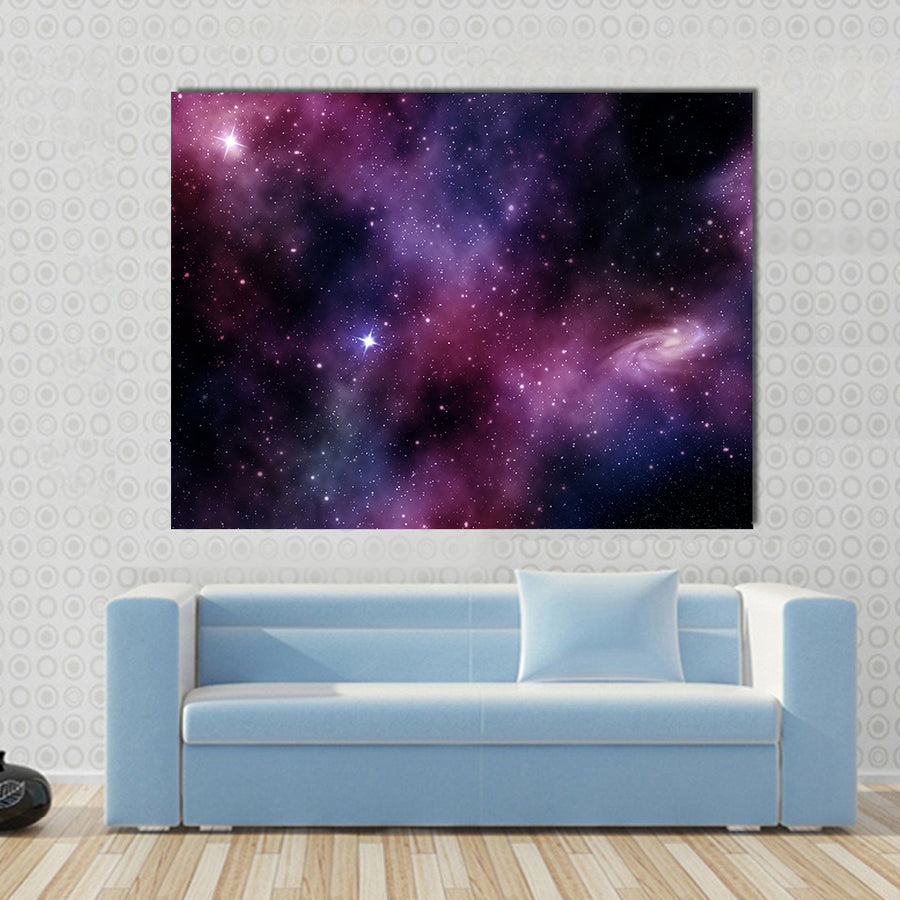 Spiral Nebula Constellation On Purple Backdrop Multi Panel Canvas Wall Art