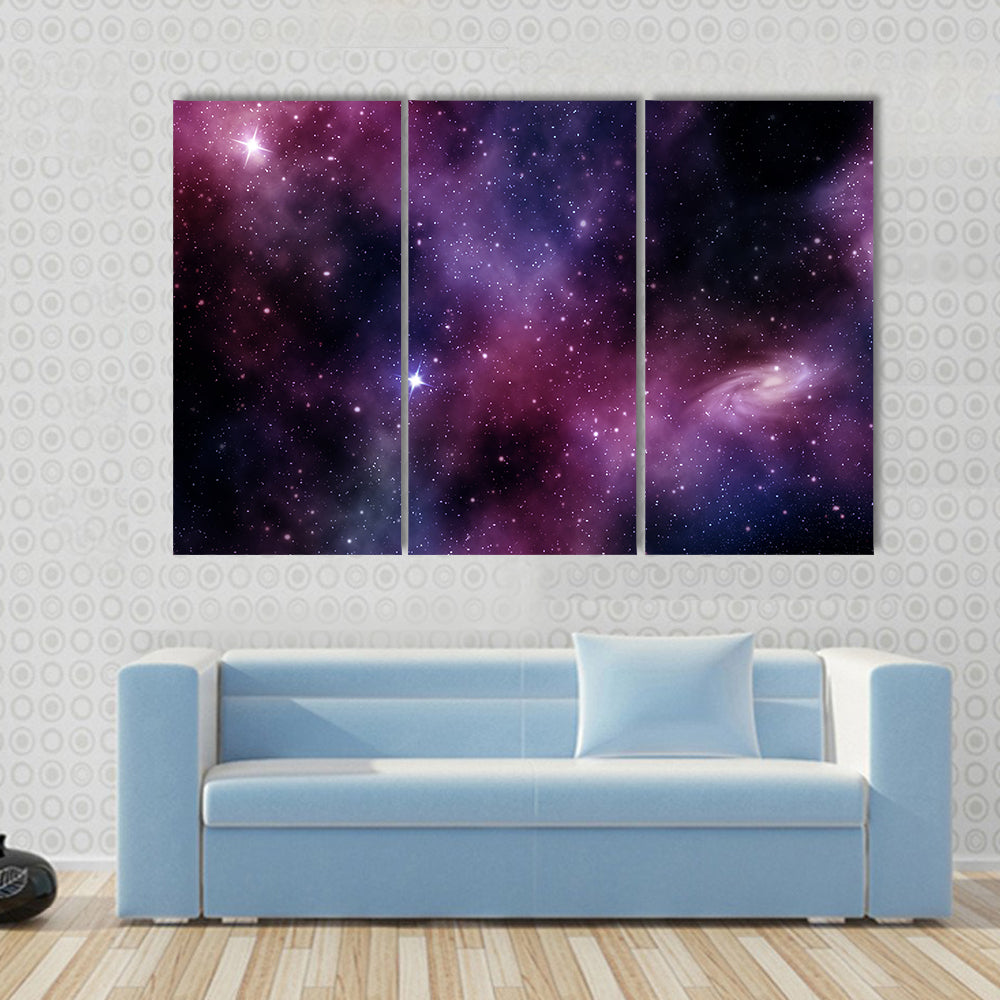 Spiral Nebula Constellation On Purple Backdrop Multi Panel Canvas Wall Art