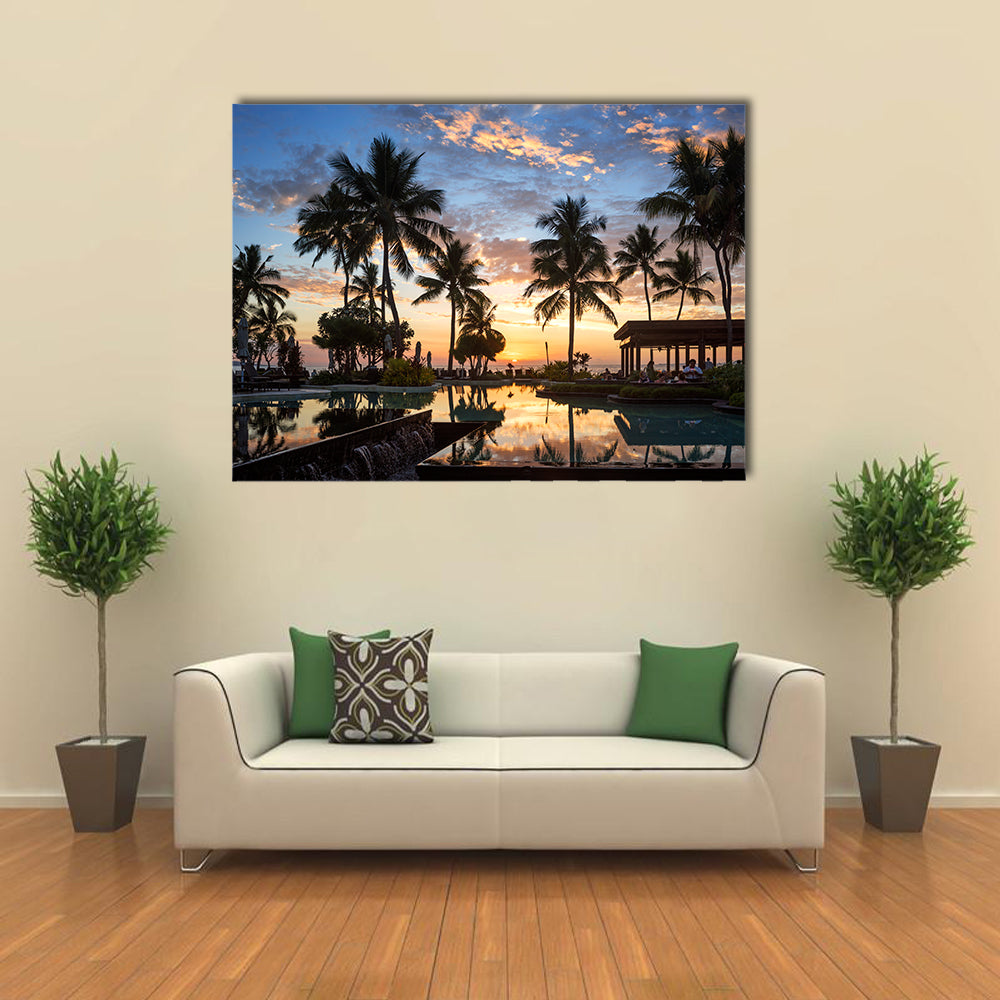 Beautiful Sunset Palm Trees Beach Bar Fiji multi panel canvas wall art
