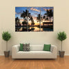 Beautiful Sunset Palm Trees Beach Bar Fiji multi panel canvas wall art