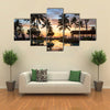 Beautiful Sunset Palm Trees Beach Bar Fiji multi panel canvas wall art