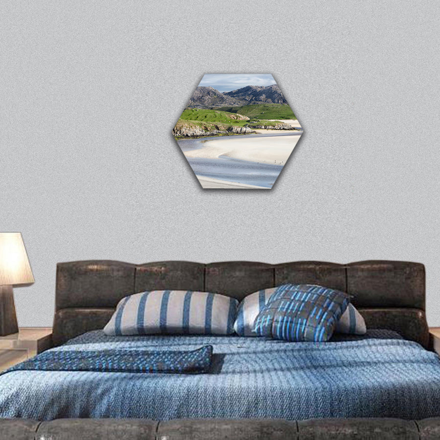 Low tide at Uig Beach on the Isle of Lewis and Harris hexagonal canvas wall art