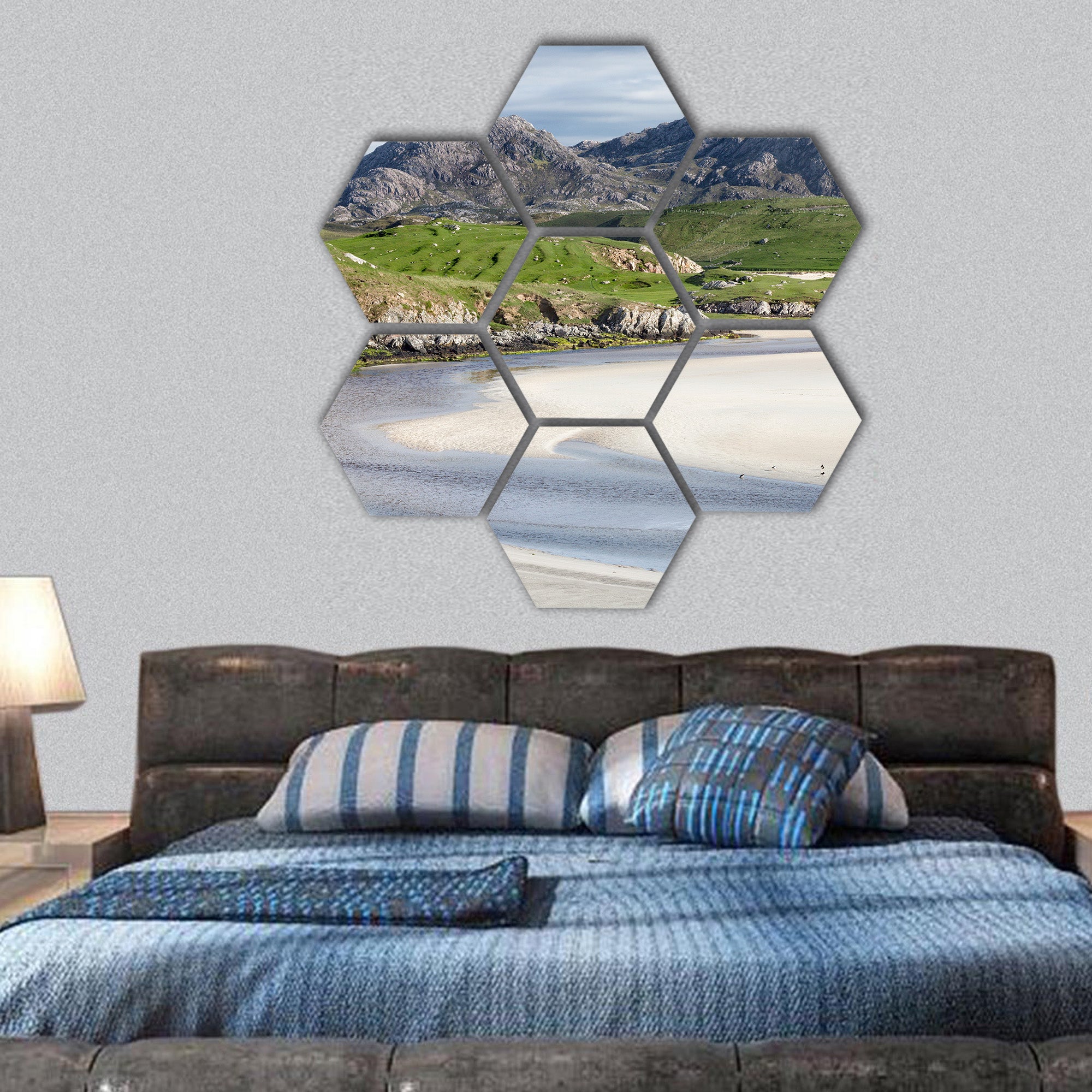 Low tide at Uig Beach on the Isle of Lewis and Harris hexagonal canvas wall art
