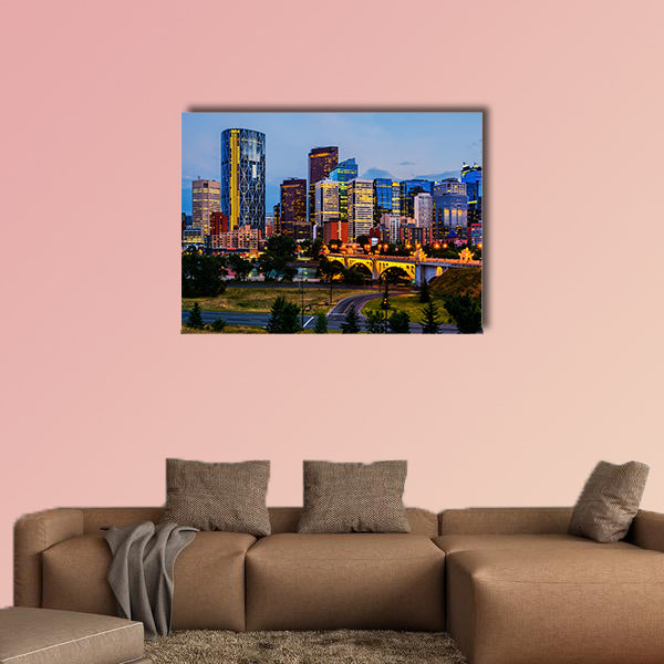 Buildings in Calgary Canada at night multi panel canvas wall art