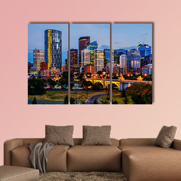 Buildings in Calgary Canada at night multi panel canvas wall art