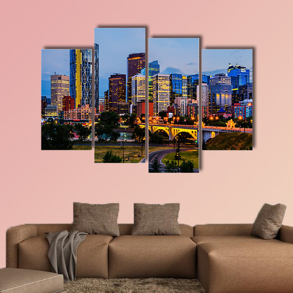 Buildings in Calgary Canada at night multi panel canvas wall art