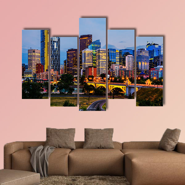 Buildings in Calgary Canada at night multi panel canvas wall art