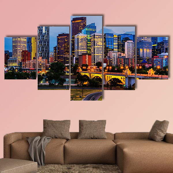 Buildings in Calgary Canada at night multi panel canvas wall art