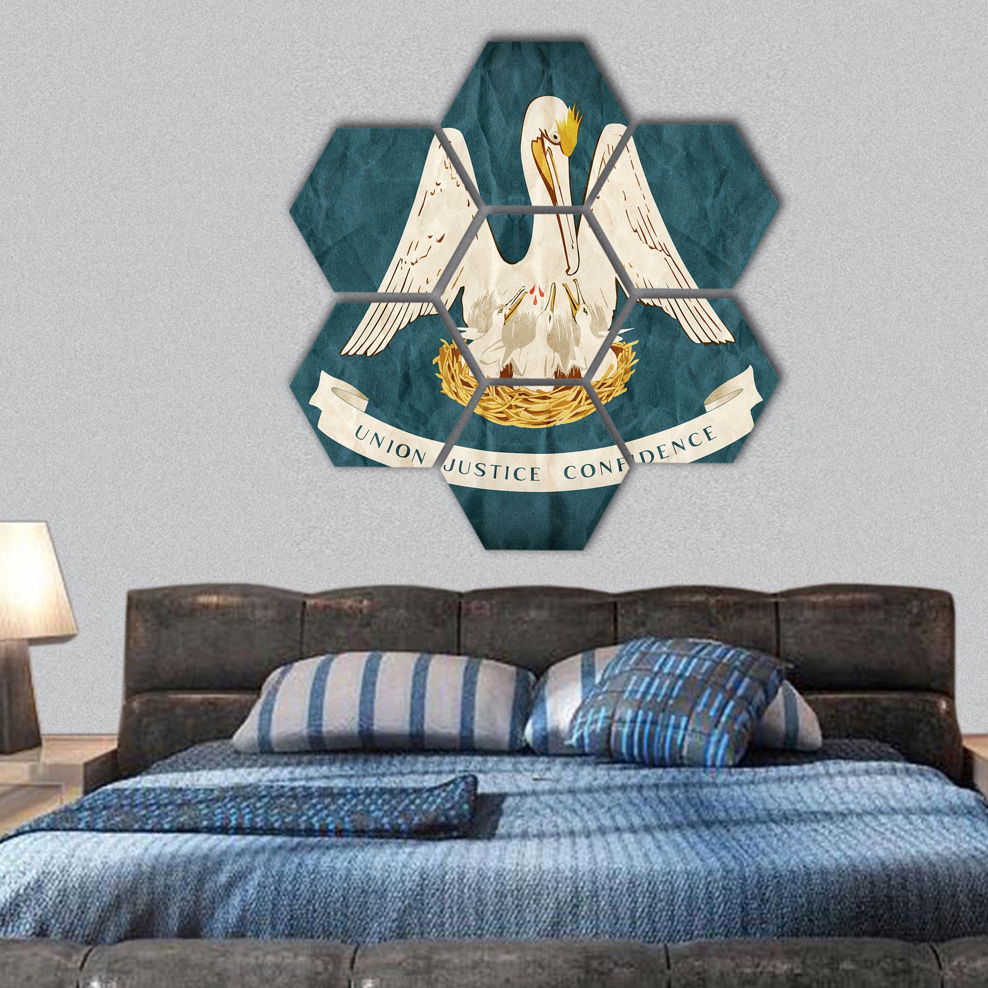 Louisiana flag on paper texture hexagonal canvas wall art