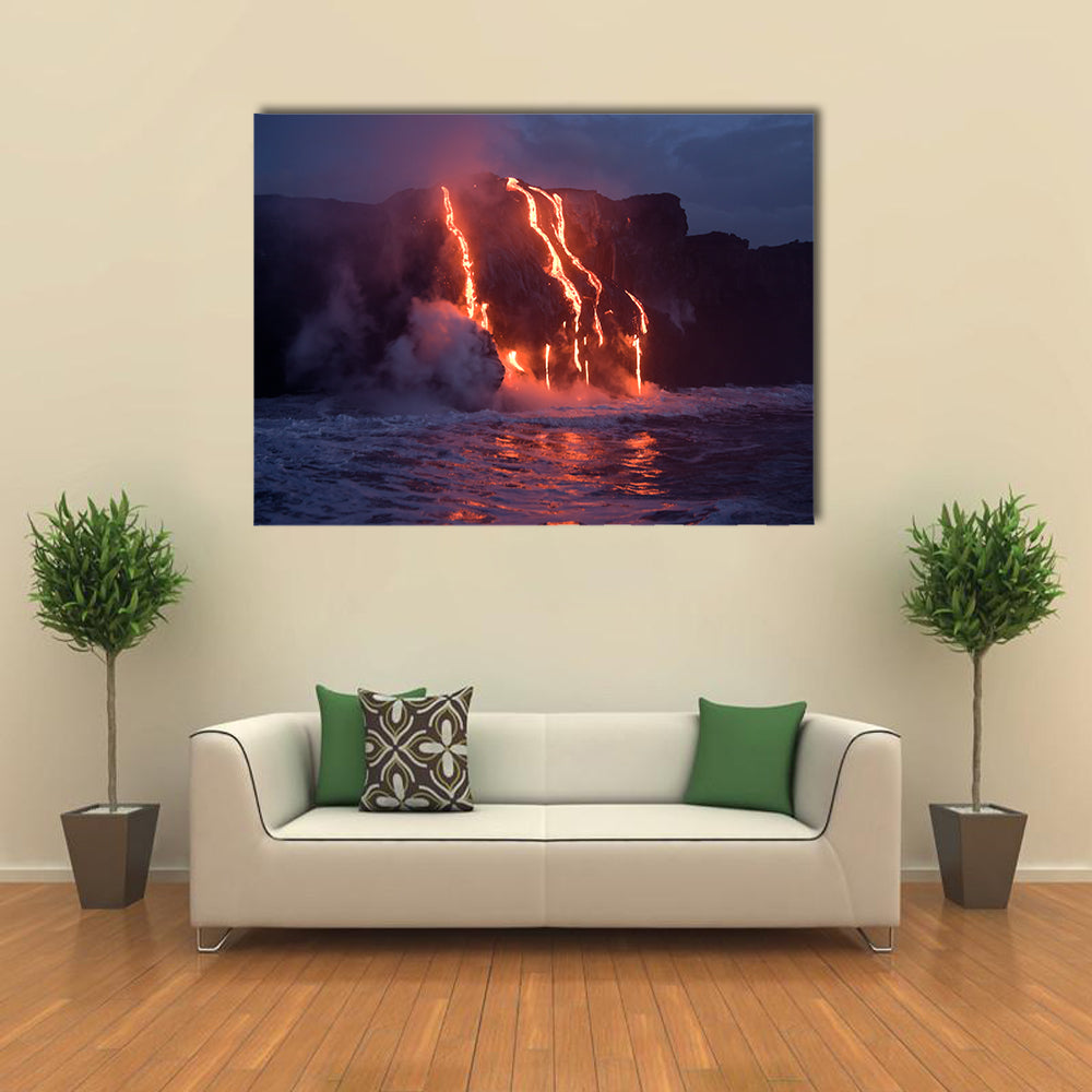 Lava stream into the ocean. Hawaii, Big Island multi panel canvas wall art