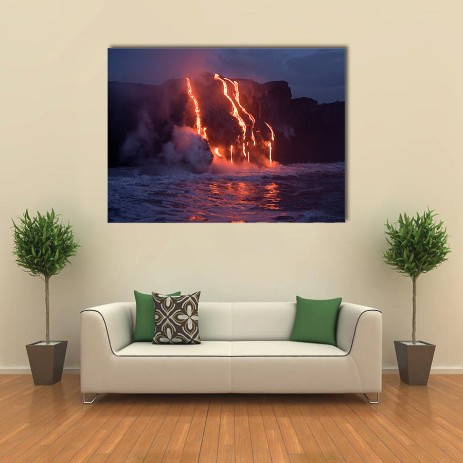 Hot lava stream is flowing into the ocean Hawaii multi panel canvas wall art