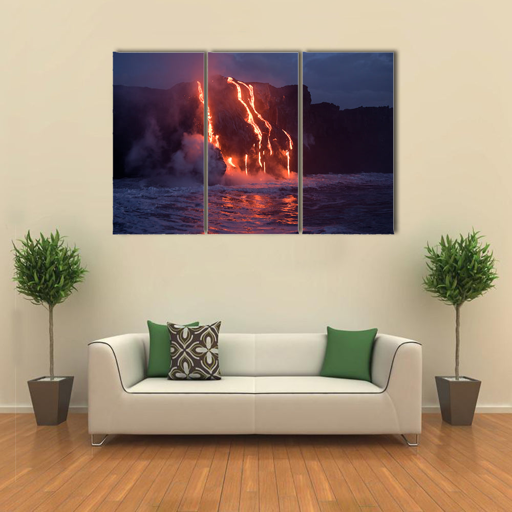 Lava stream into the ocean. Hawaii, Big Island multi panel canvas wall art