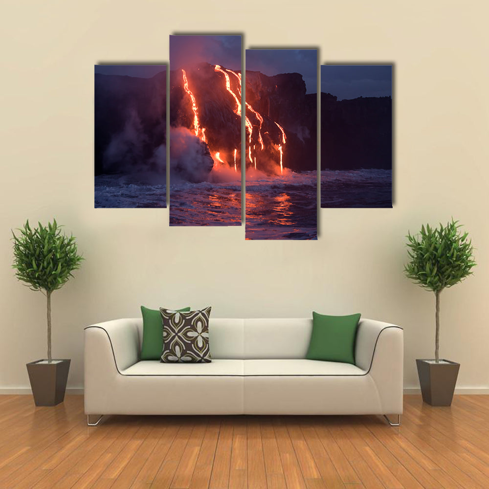Hot lava stream is flowing into the ocean Hawaii multi panel canvas wall art